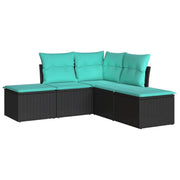 Set Divani da Giardino 5 pz | Set Salotto da Giardino con Cuscini in Polyrattan Nero