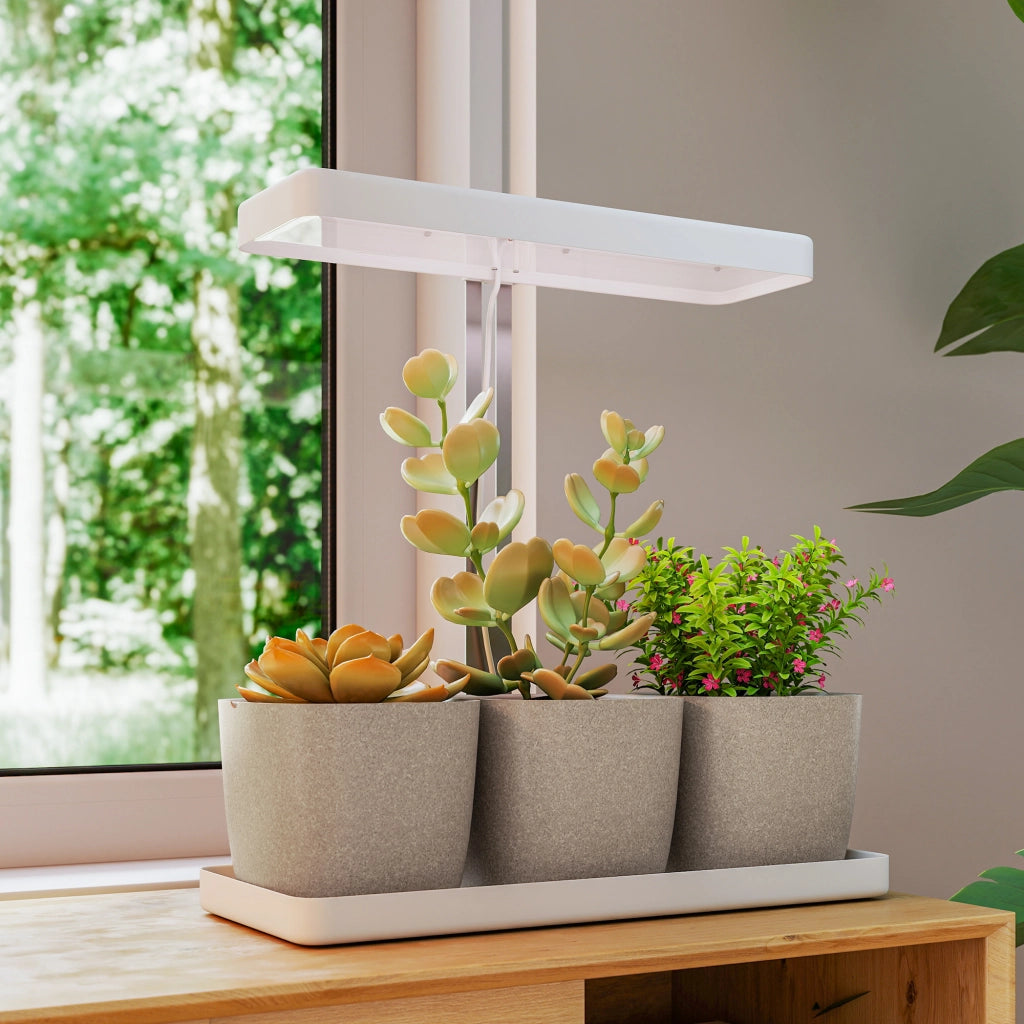 Lampade per Pianta da 42 Luci LED con 3 Vasi, Timer e Illuminazione Regolabile, 45x18.8x47.8 cm, Bianco