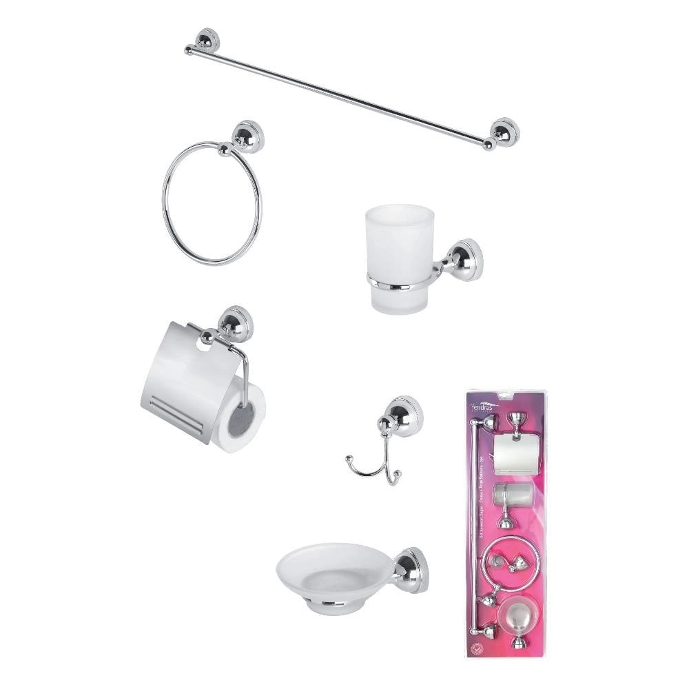 Set bagno 6 pezzi cromo e vetro