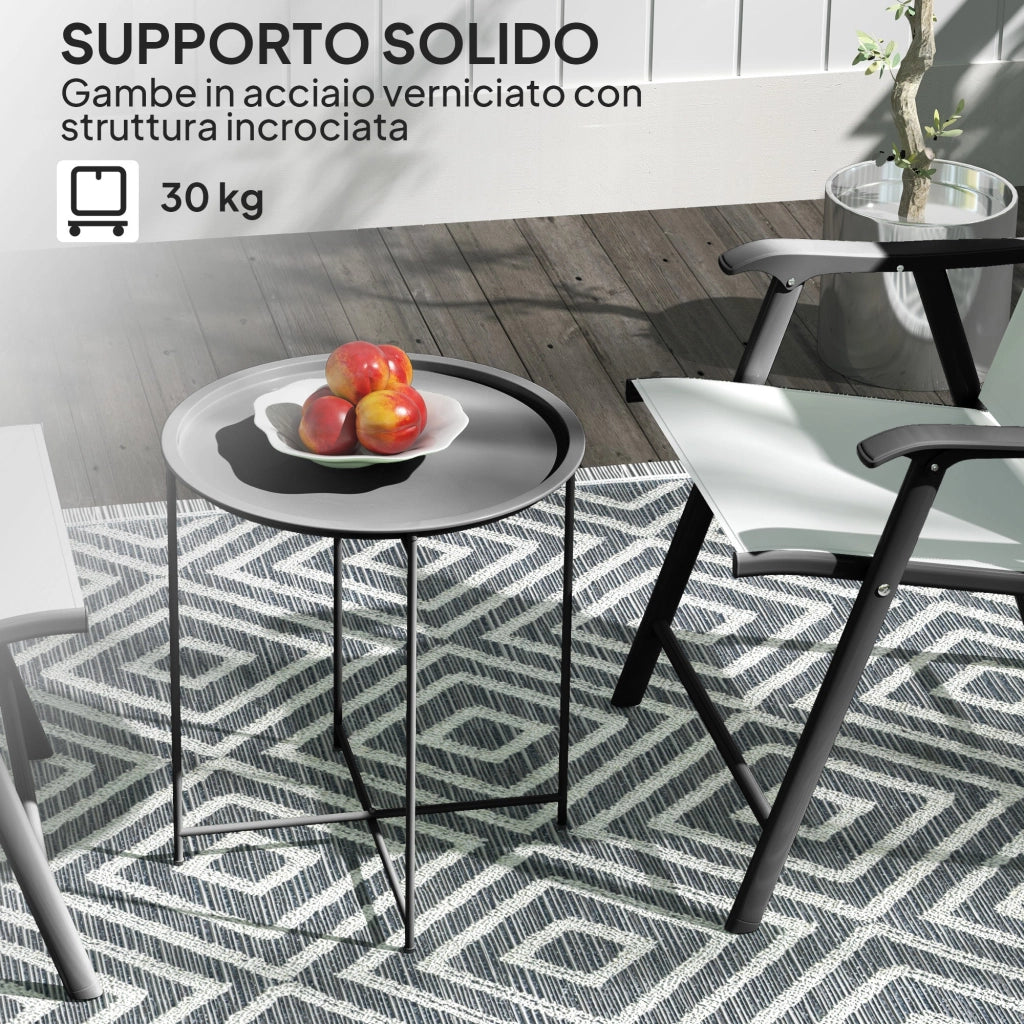 Tavolino da Giardino Pieghevole con Vassoio Rimovibile Ø46x50 cm in Acciaio Nero
