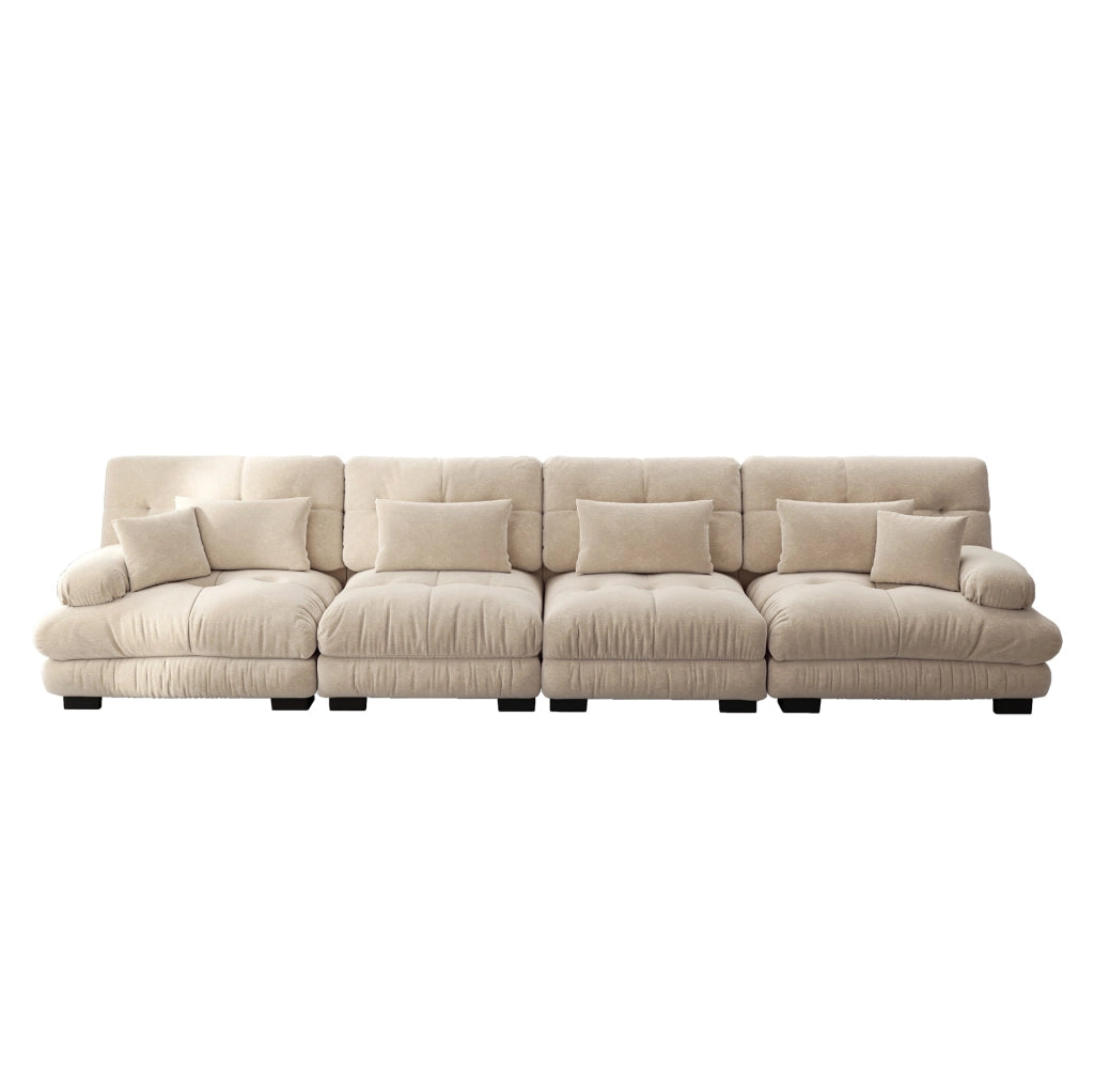 Divano modulare 4 posti 406x77x81 cm in chenille marrone chiaro, per salotto e studio –