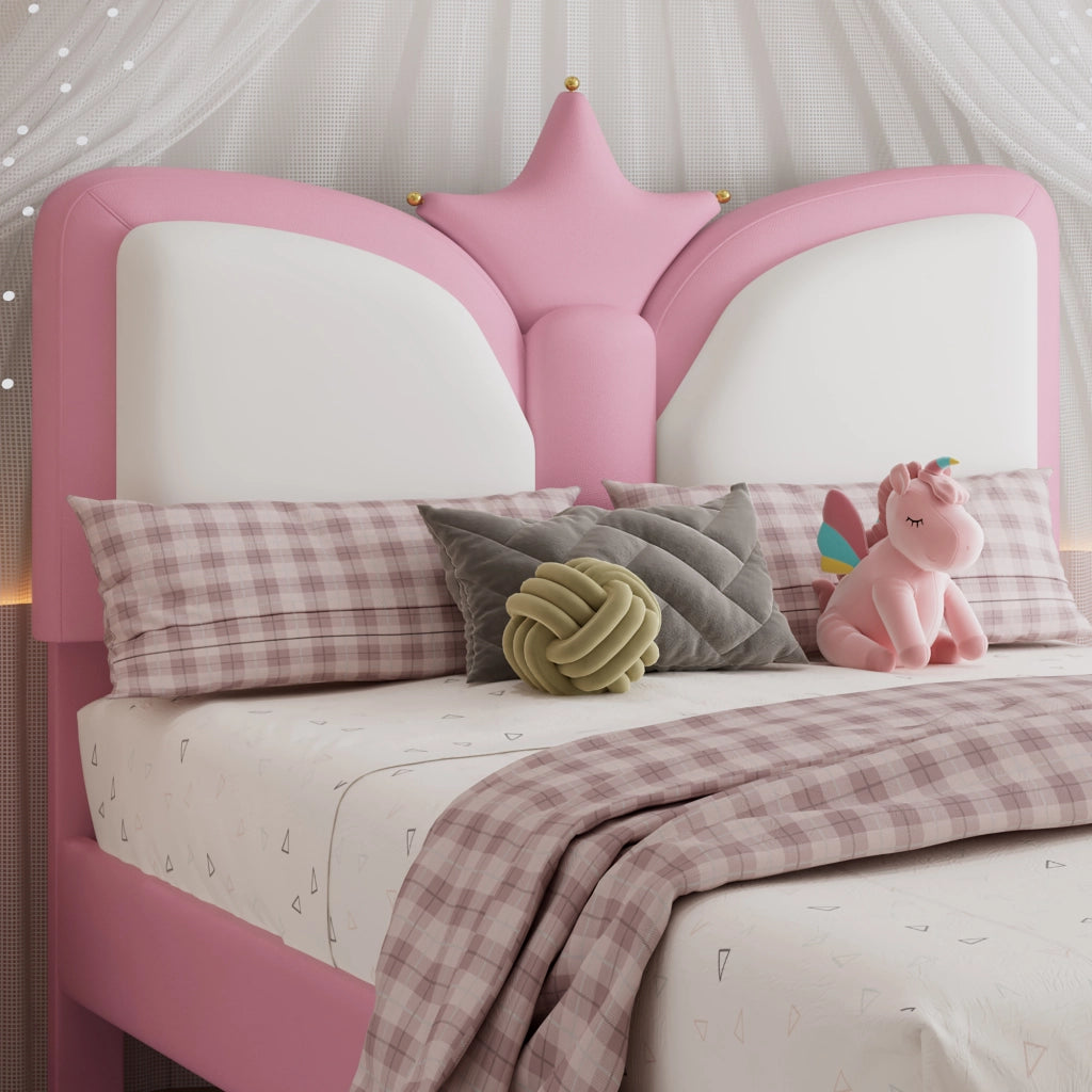 LETTO Bambini 90x200 cm Rosa e Bianco in PU con testiera a corona