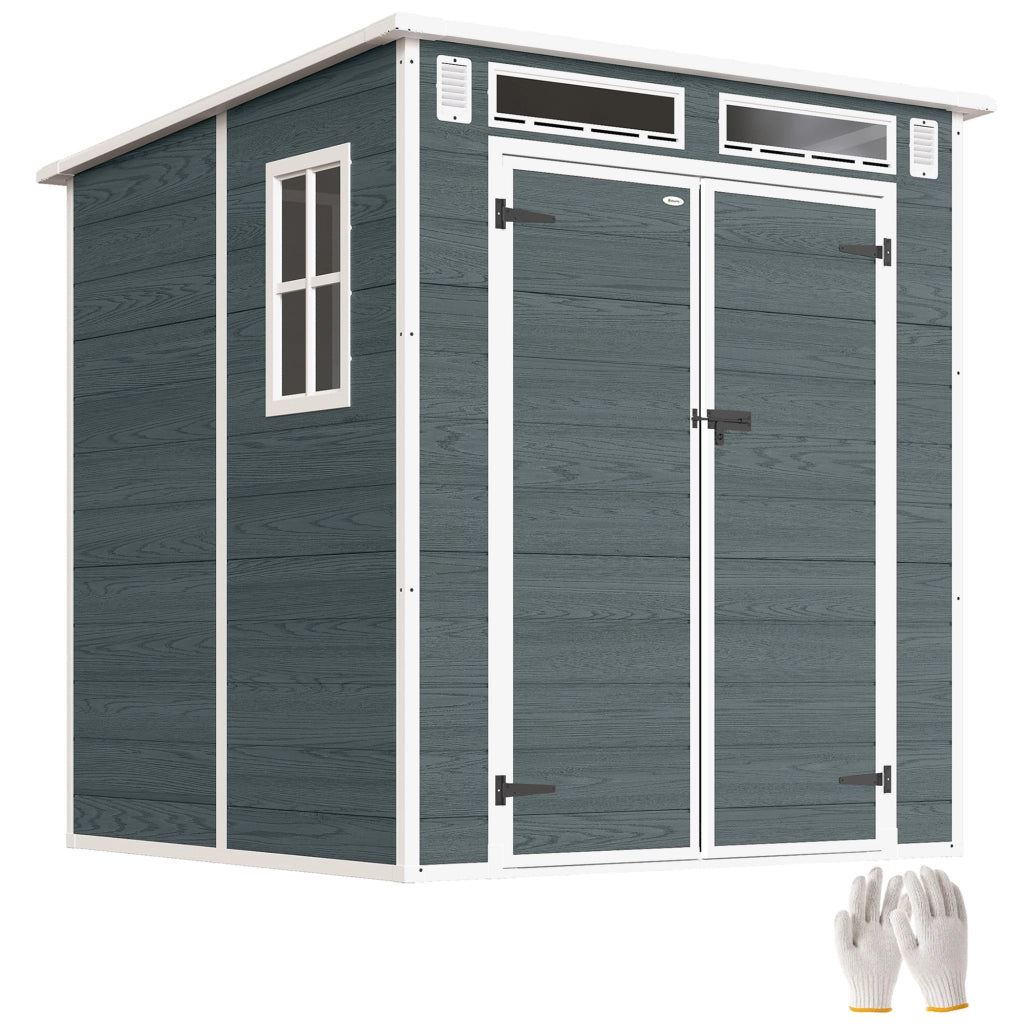 Casetta da Giardino in Resina con 2 Porte e 3 Finestre ¨C Zephmum ¨C Grigio 3.3 m2