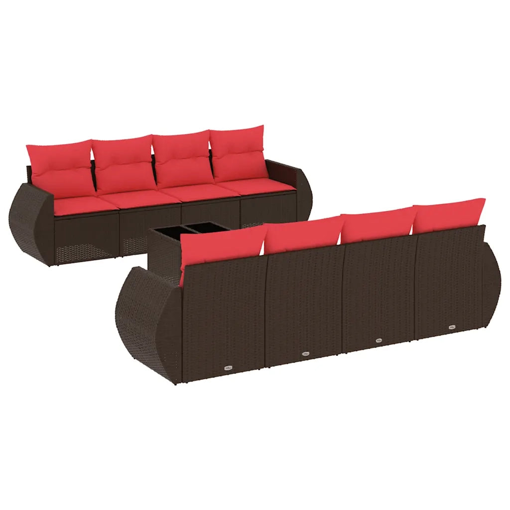 Set Divani da Giardino 9 pz con Cuscini Marrone in Polyrattan 3221153