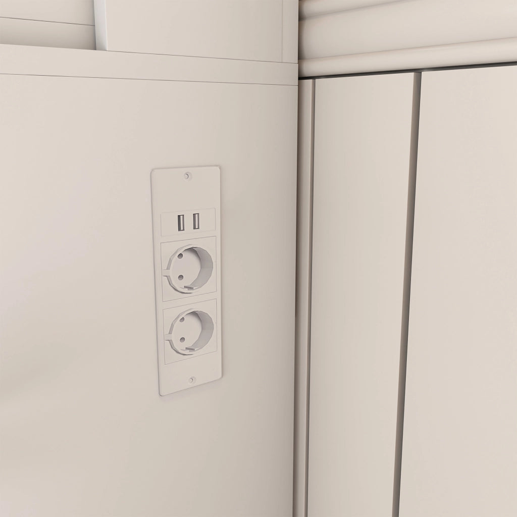 Toeletta con specchio LED, presa integrata, portaphon, cassetti e sgabello imbottito bianca
