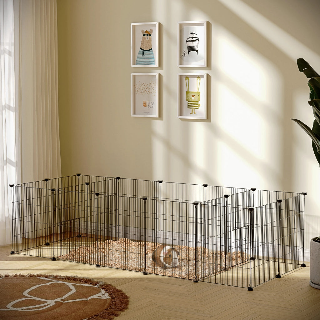 Recinto modulare per animali domestici ¨C Xylo ¨C 18 pannelli in acciaio, 2 porte, 175x70x45 cm, nero