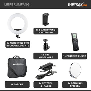 Ring light a LED Medow 960 Bi-Color, 3200-5500 K, Luce ad anello da 96 W per foto e video con telecomando, compatibile con treppiedi fotografici