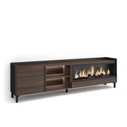 Mobile TV Soggiorno, 212x61x35 cm, Per TV fino a 80", Camino elettrico XXL, Design industriale, LED, Rovere scuro e Nero
