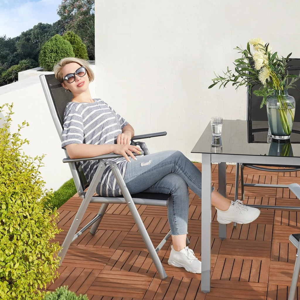Gruppo Sedute Bern 4+1 in Alluminio Sedie Regolabili con Schienale Alto Pieghevoli Tavolo Resistente Set Salottino Esterno