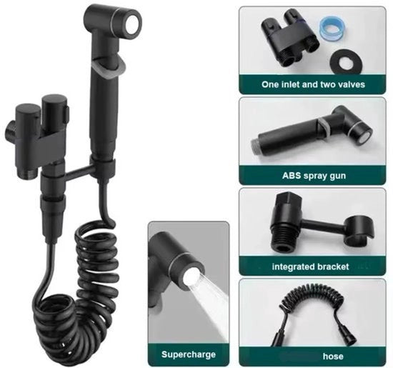 Set di spazzolamento ad alta pressione, pistola per pulizia bagno e toilette, accessorio per mani per bagni e toilette - nero