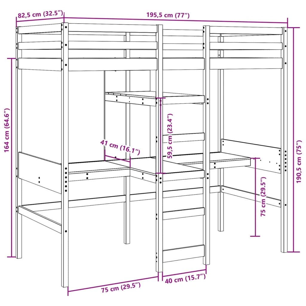 Giroletto Soppalco senza Materasso Bianco 75x190cm Legno Pino 3308551
