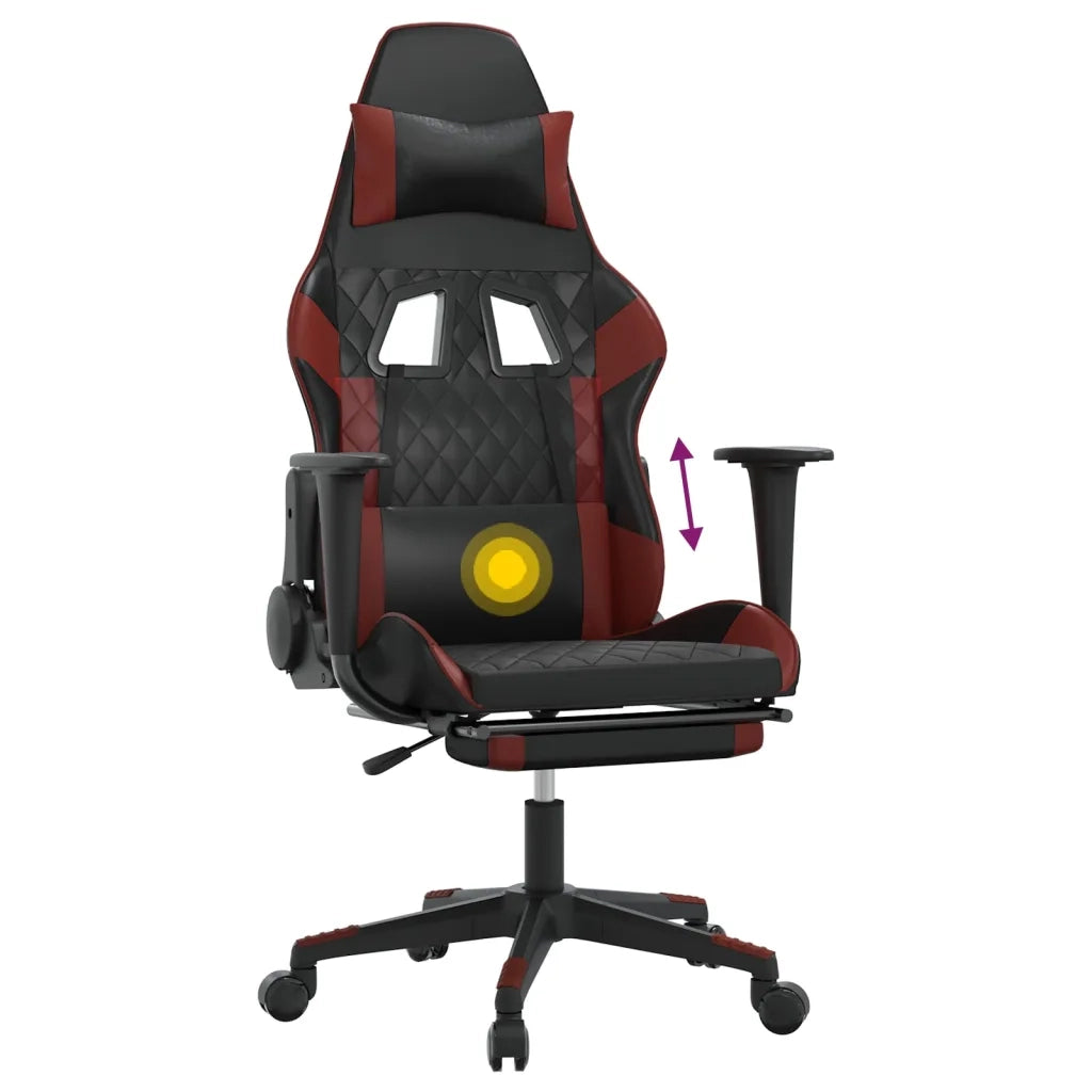 Sedia Gaming Massaggio Poggiapiedi Nero e Rosso Vino Similpelle