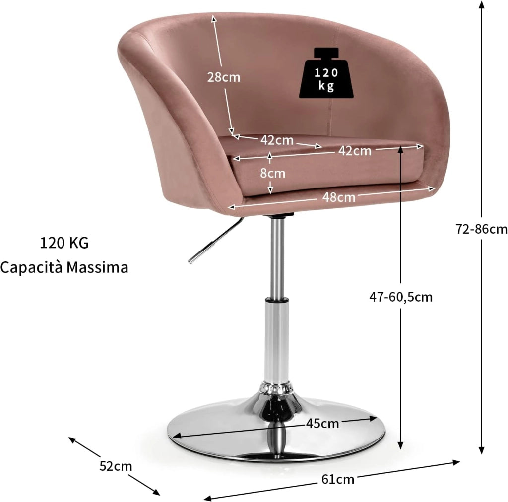 Sgabelli da Bar Girevole in Velluto, Sgabelli Cucina Moderni Design Alte con Schienale, Sedia Rotondo Regolabile in Altezza, con Braccioli, per Cucina Ufficio Bar (Rosa)