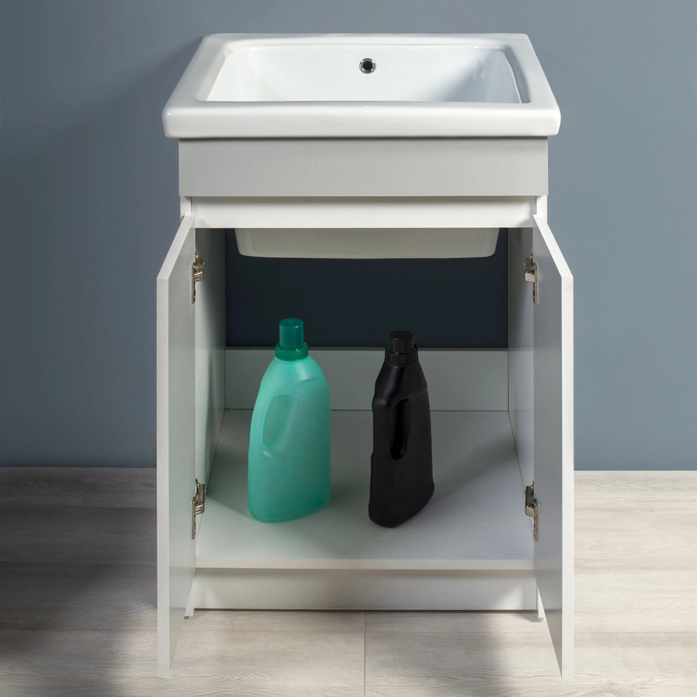 Mobile lavatoio 61x50 cm bianco opaco con vasca in ceramica e strofinatoio