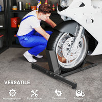 Cavalletto Bloccaruote per Moto Staffa Regolabile per Ruote Ø34-84 cm in Acciaio Nero