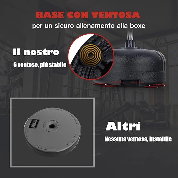 Sacco da Boxe da Terra Regolabile in 4 Posizioni, Sacco da Boxe con Supporto e Base Stabile, Ideale per Adulti e Bambini