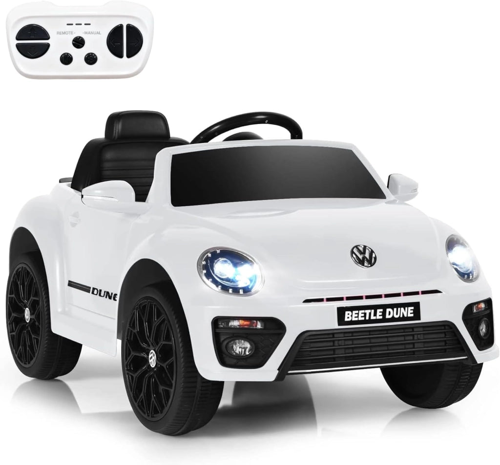 Macchina Elettrica per Bambini Volkswagen Beetle Maggiolino 12V con Telecomando, Auto Elettrico a Pedale, Veicoli con Musica, Fari LED e Clacson, 3-5km/h, Carico 30 kg, 3-8 Anni (Rosso)