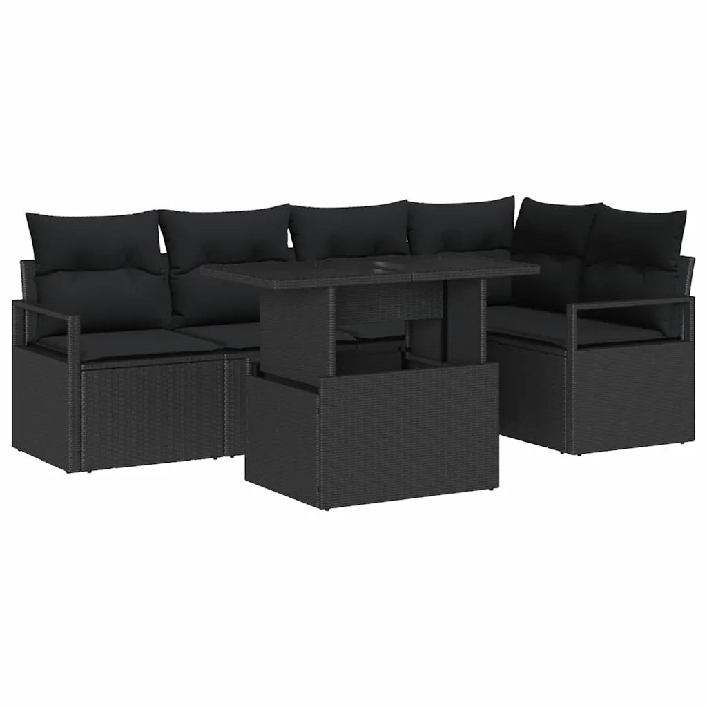 Set Divano da Giardino con cuscino 6 pcs Nero polyrattan 3348829