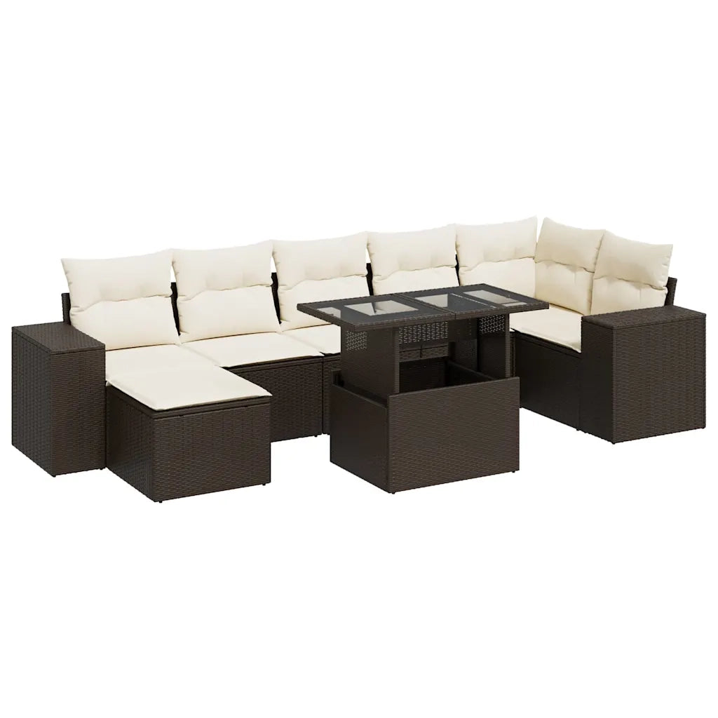 Set Divani da Giardino 8 pz con Cuscini Marrone in Polyrattan 3326844