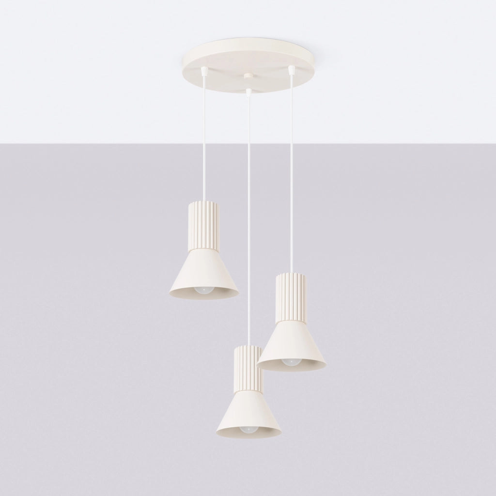 Lampada sospensione moderna beige 3 coni rigati E14