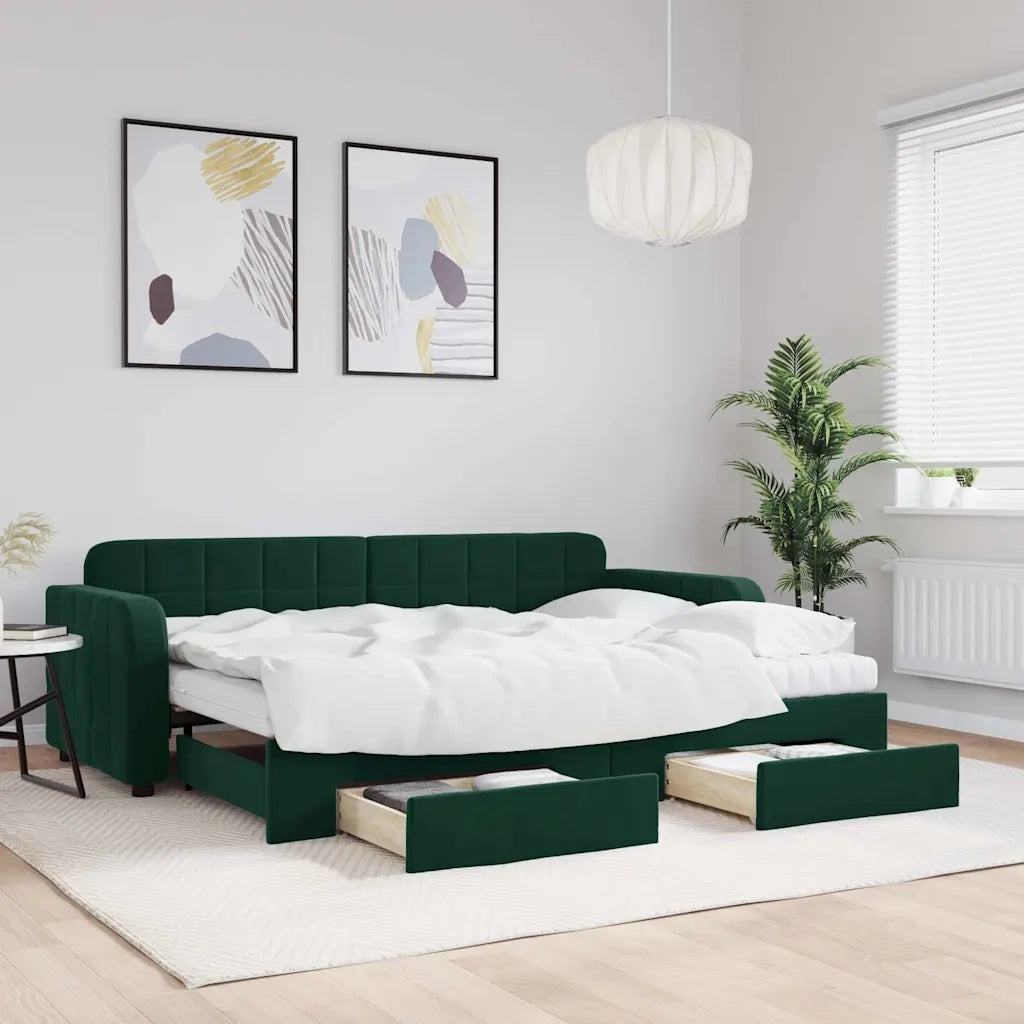 Divano Letto Estraibile Cassetti Verde Scuro 80x200cm Velluto 3196996