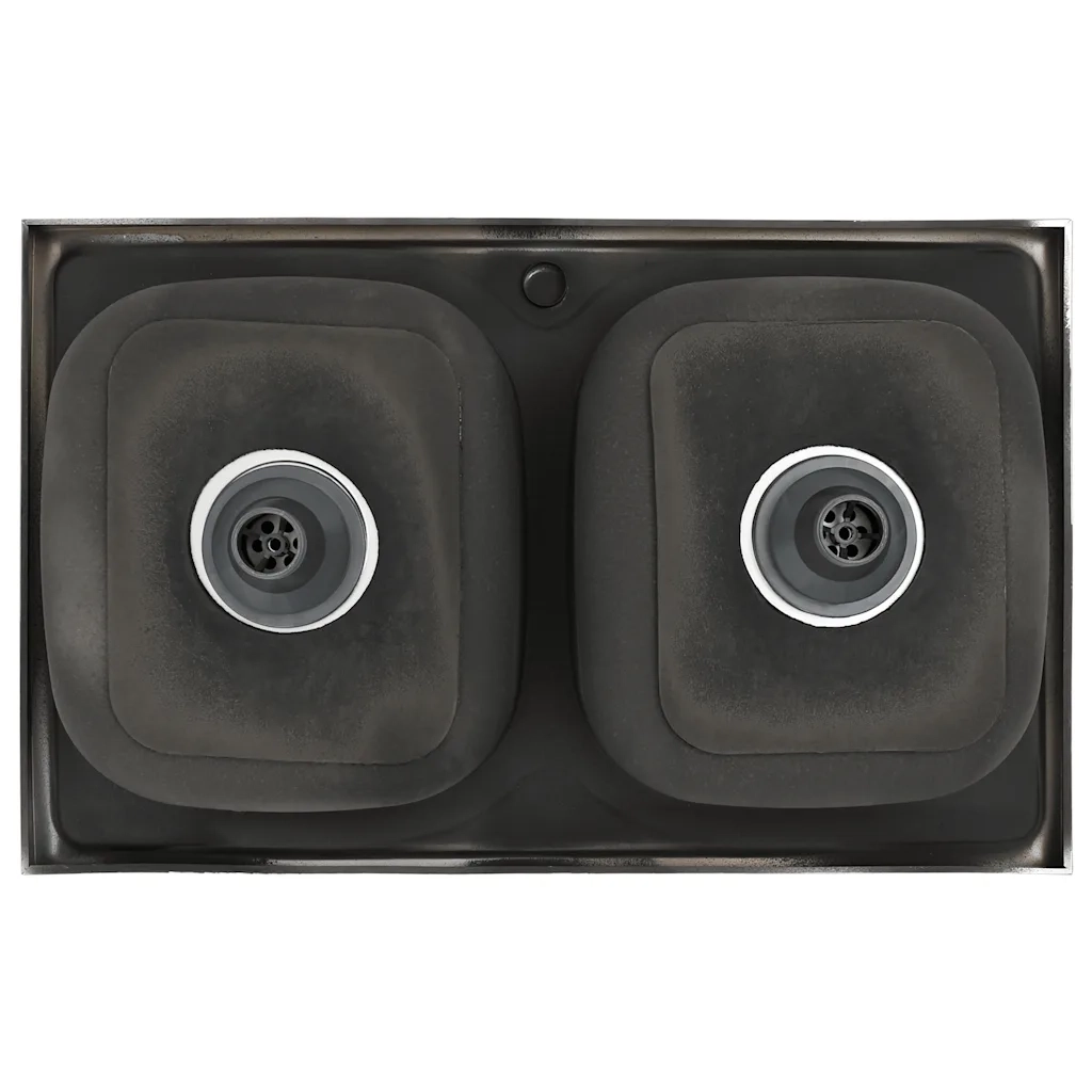 Lavello-Lavandino-Lavabo Cucina Doppia Vasca 800x500x155 mm Argento Acciaio Inox
