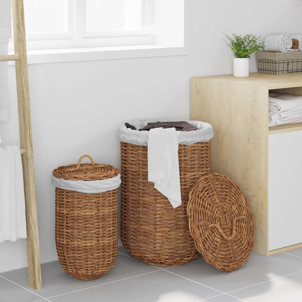 Cesto per Lavanderia 2 pcs Marrone Rattan Kubu
