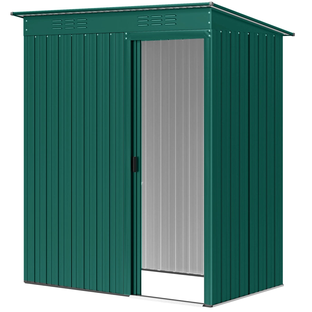 Casetta da Giardino in Metallo con Prese d'Aria e Porta Scorrevole, 159x106x181 cm, Verde