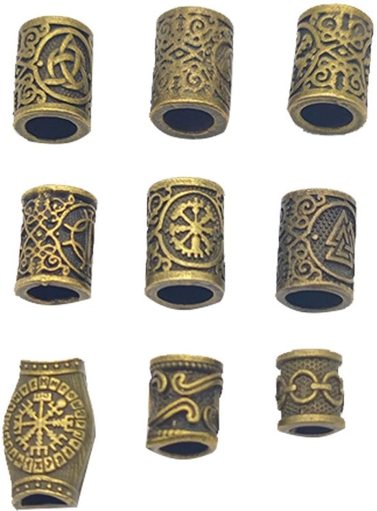 9 pezzi di clip per capelli in stile vichingo per donne uomini, clip per capelli in stile nordico, decorazioni per capelli in stile vichingo, sieramenti in metallo (bronzato)
