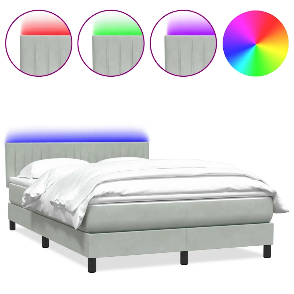 Letto a Molle con Materasso e LED Grigio Chiaro 160x210cm Velluto 3317079