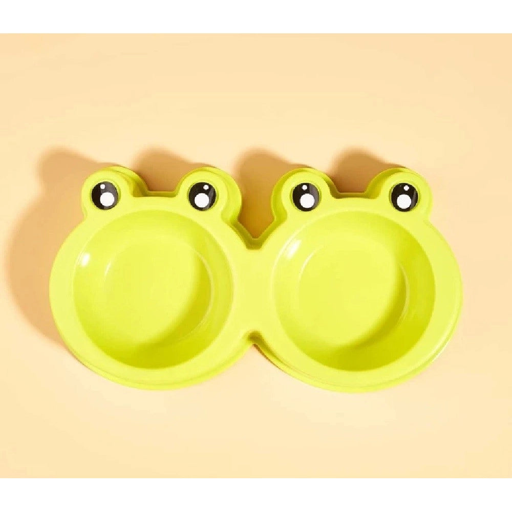 Trade Shop - Ciotola Con Design Rana Per Cane Gatto Animale Domestico Doppio Per Cibo Acqua -