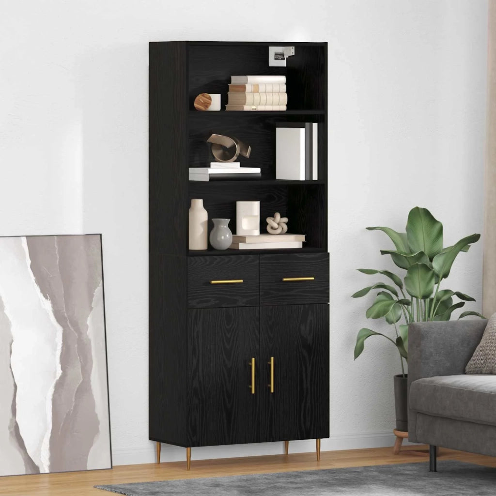 Credenza | Madia | Buffet da pranzo | Armadio da pranzo Rovere Nero 69,5 x 34 x 180 cm Legno multistrato