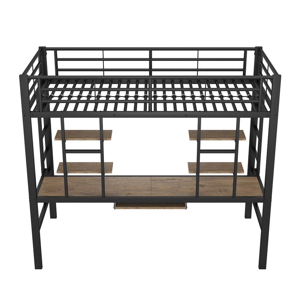Letto a Soppalco con Scrivania e Librerie ¨C MINIMAL ¨C Metallo Nero 90x200