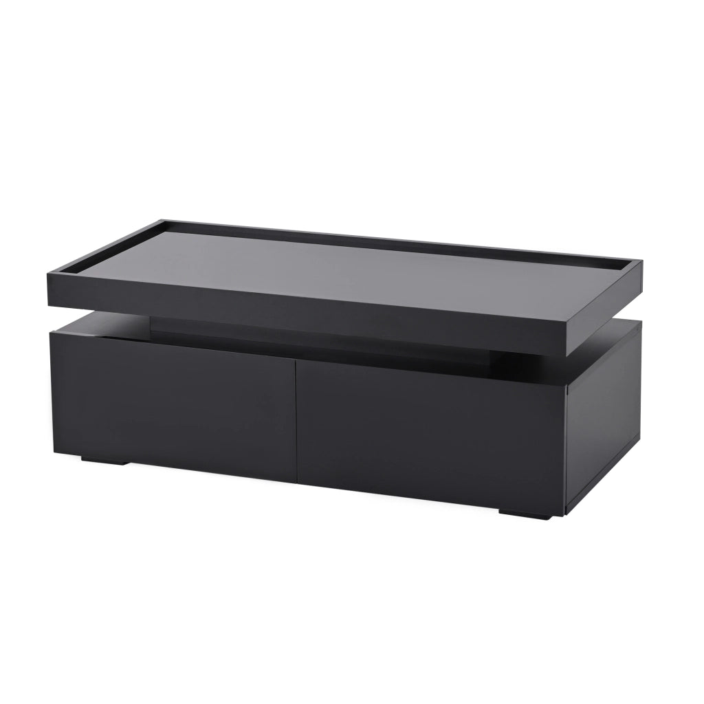 OKWISH Tavolino da Salotto con 2 Cassetti e Vano Semiaperto, LED con Controllo da App, per Soggiorno, Pannello di Truciolare, Nero, 95 x 45 x 35 cm