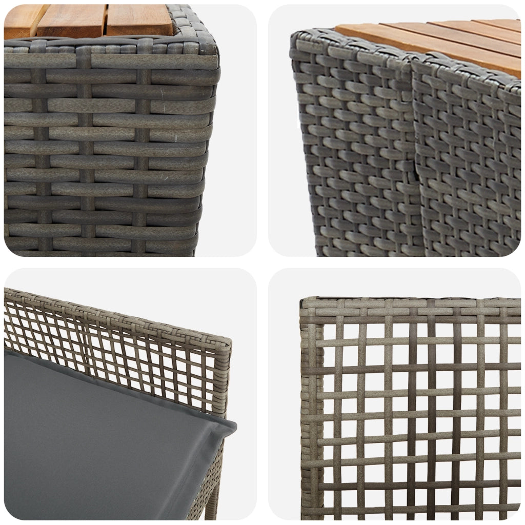 Set Bistro da Giardino 3 Pezzi con Cuscini Grigio in Polyrattan