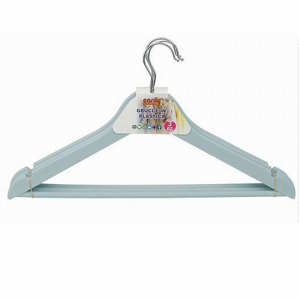 Trade Shop - Set 3 Pz Grucce Stampelle Plastica Appendiabiti Vestiti Pantaloni Azzurro 79317 -