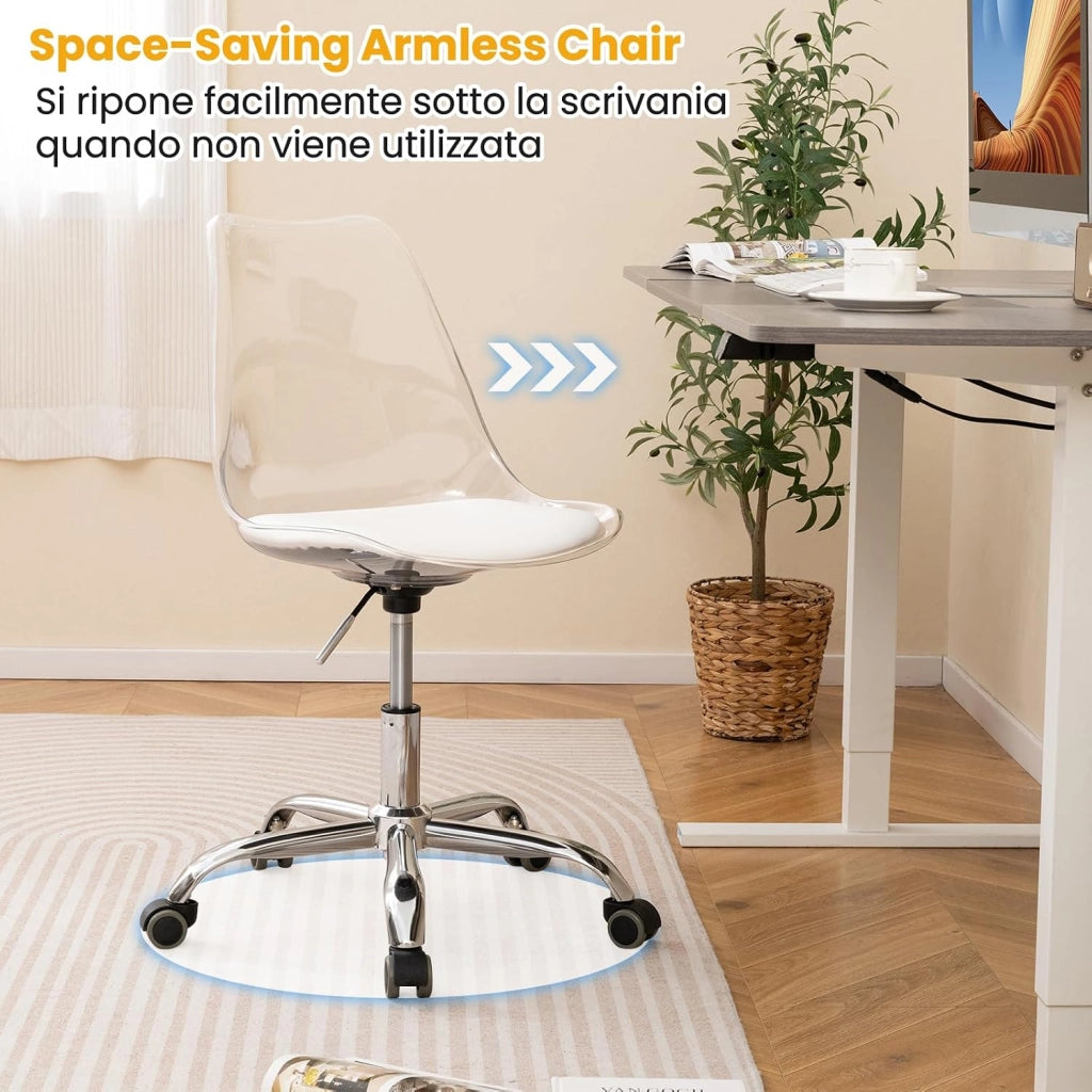 Sedia da Scrivania Ergonomica, Altezza Regolabile | Sedia da Ufficio Girevole, Seduta Imbottita, Sgabello senza Braccioli, con Ruote, Portata 150 kg, per Casa e Studio
