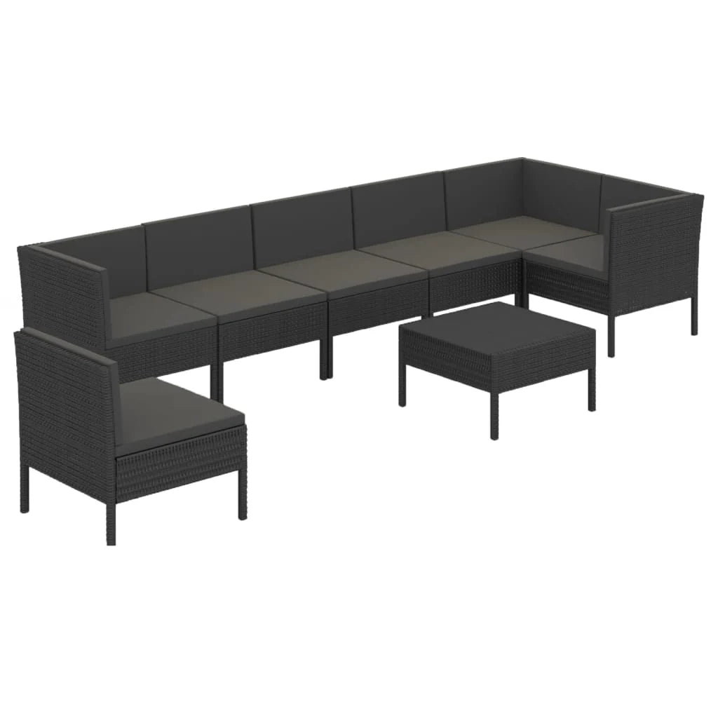 Mobili da giardino mobili da esterno Set di mobili da 8 pezzi con cuscini in resina intrecciata nera 02_0017747