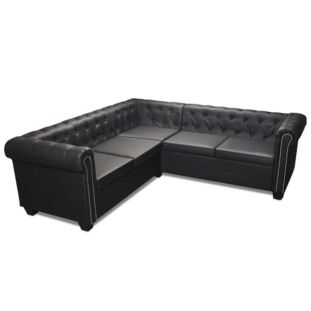 Divano Angolare Chesterfield a 5 Posti Pelle Artificiale Nera