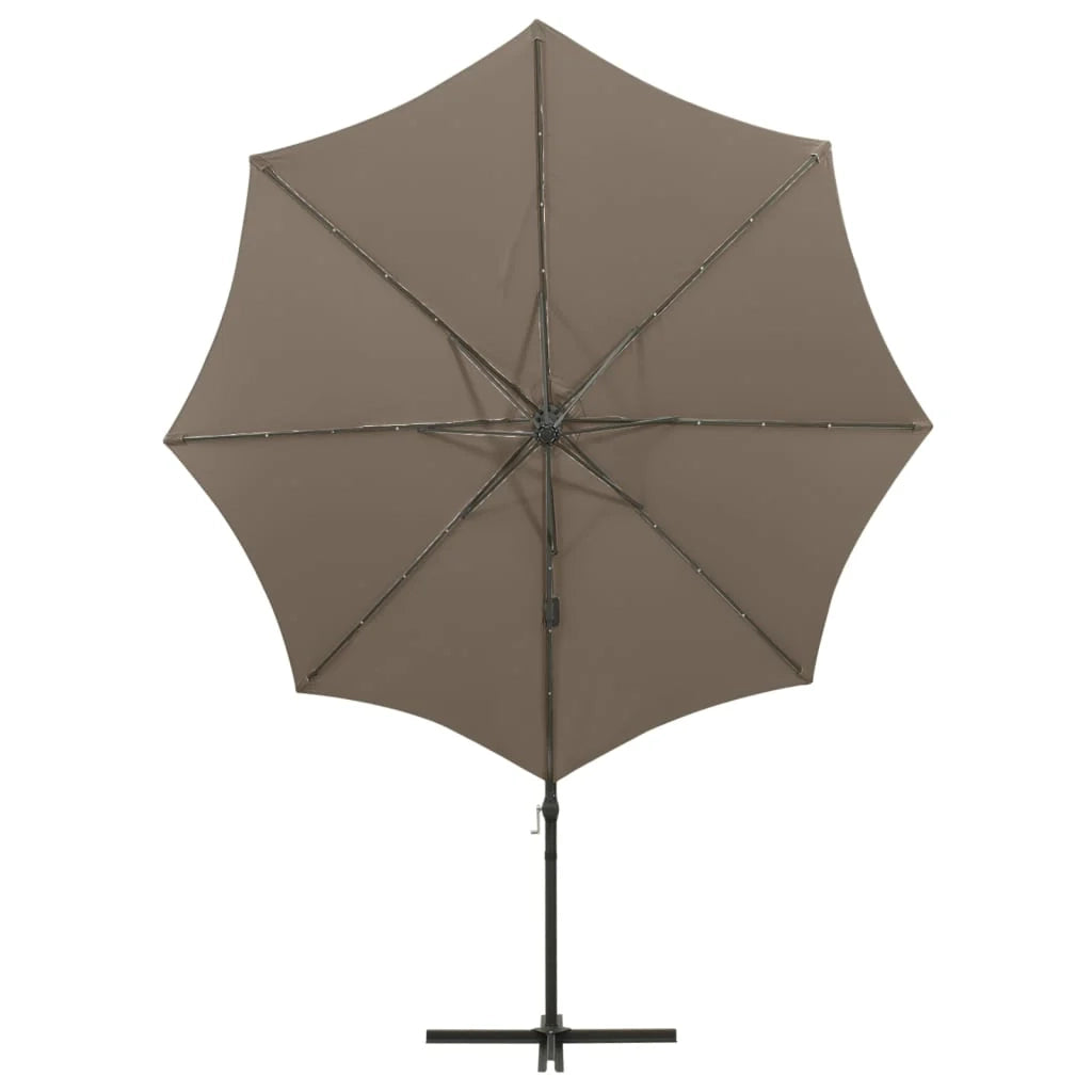 Ombrellone da giardino decentrato con palo e luci LED 300 cm tortora 02_0008535