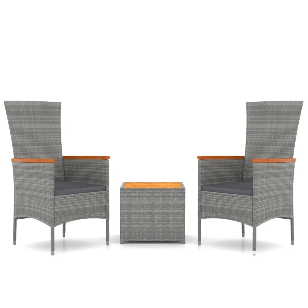 Set Mobili Giardino 3pz | Set Salotto da Giardino Grigio Polyrattan Legno Massello Acacia