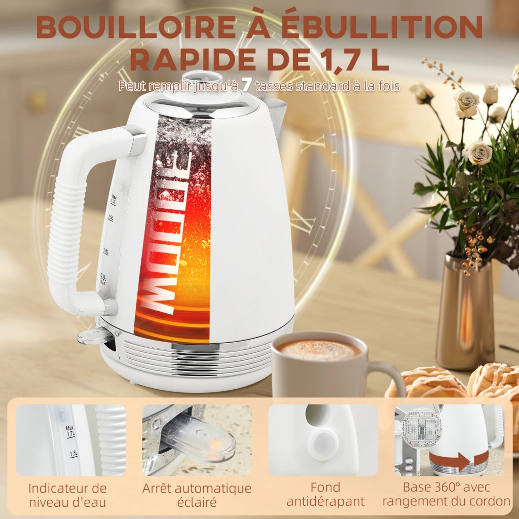 Bollitore e Tostapane ¨C Zephmum ¨C Inox 1.7L 2200W 4 Fette Bianco