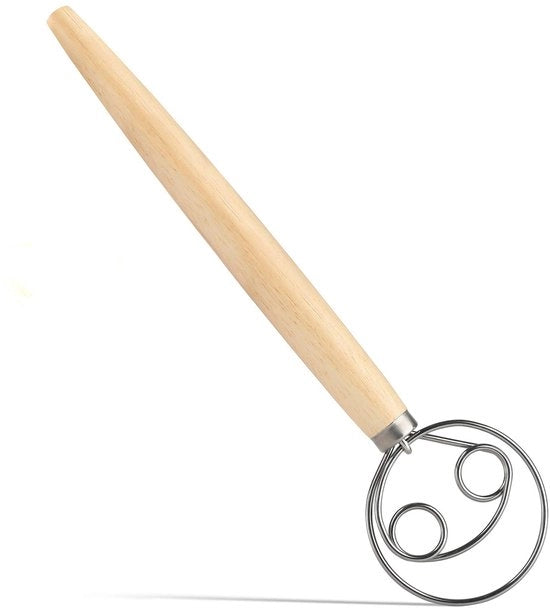 Impastatrice per pane, mixer per impasto in acciaio inossidabile, maniglia in legno, utensile da cucina