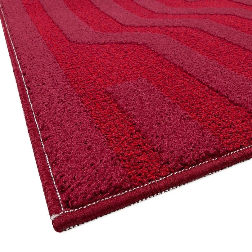 Tappeto Cucina A Righe 57x115 Cm 3D Morbido Bordato Passatoia Ingresso Assorbente Antiscivolo Bordeaux