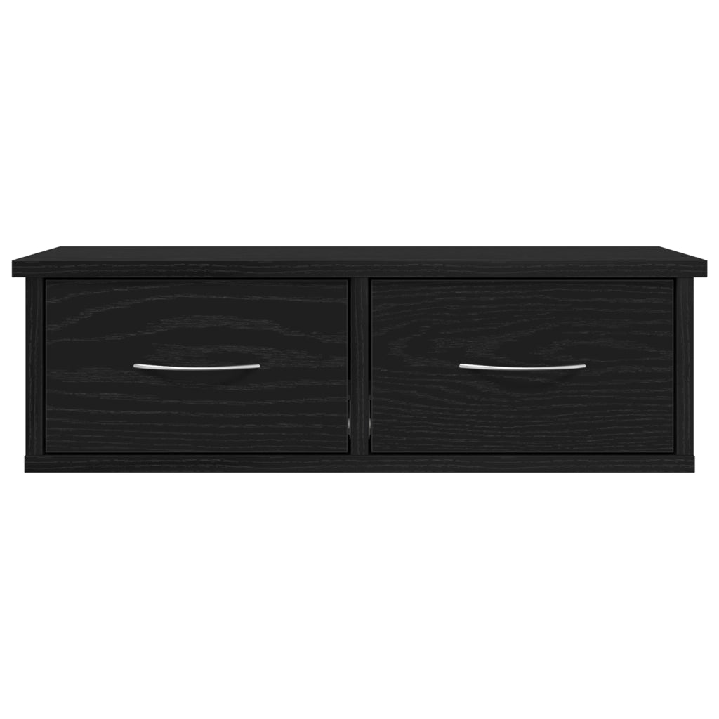 Mensola a cassetto da parete  Nero Rovere 60x26x18,5cm Legno ingegnerizzato