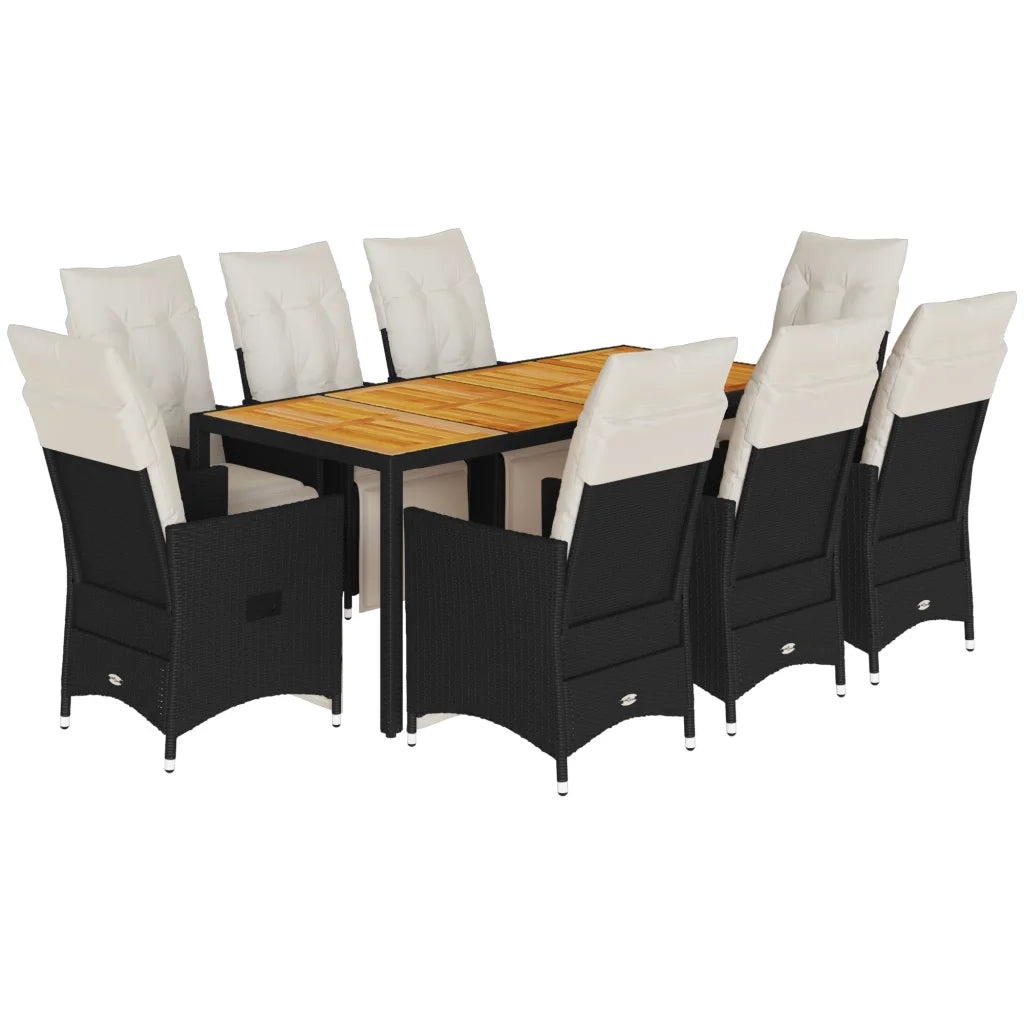 Set da Pranzo da Giardino 9 pz con Cuscini Nero in Polyrattan 3276860