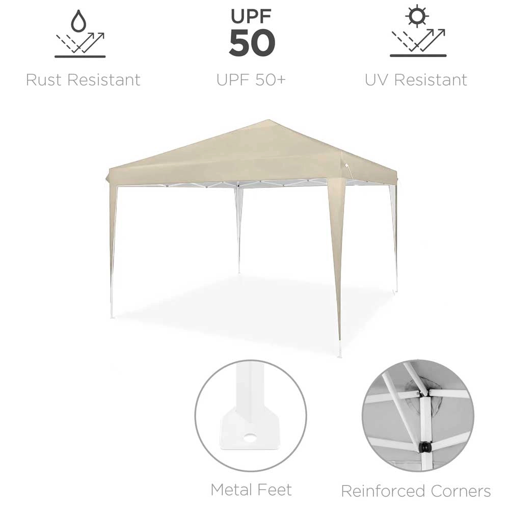Gazebo 3x3 Pieghevole Beige Impermeabile Pieghevole Tendone Giardino Con Sacca