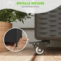 Baule da Giardino in Rattan PE con Ruote e Maniglia Laterale, 121x57x67cm, Nero