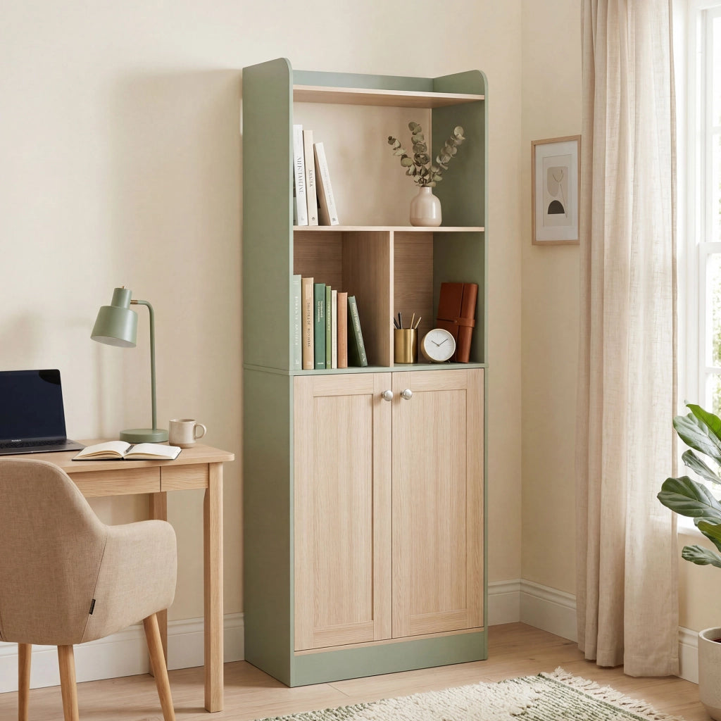 Libreria 5 Livelli con 2 Ante ¨C Minimal ¨C Verde 60x30x161 cm