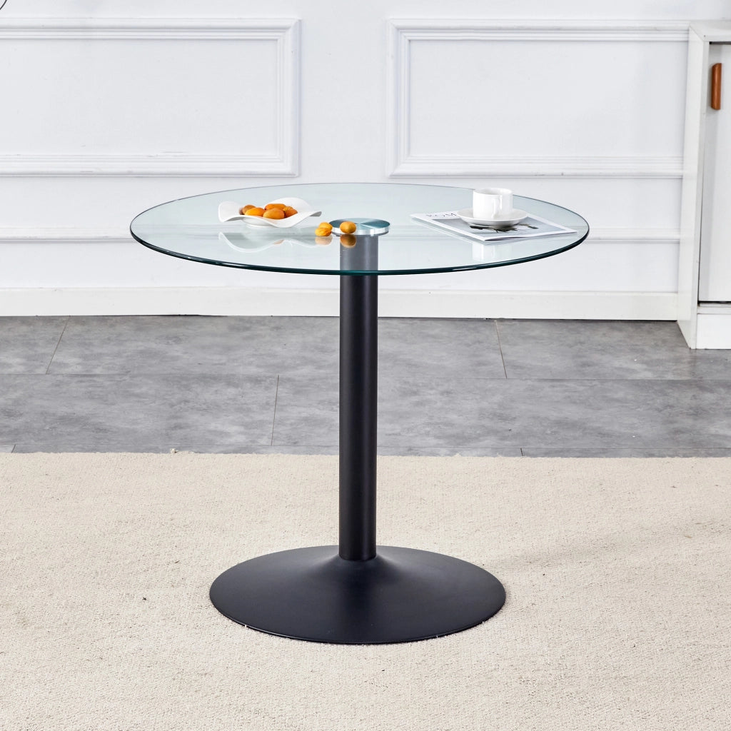 TAVOLO BAR Rotondo 85 cm in Vetro Trasparente e Metallo Nero